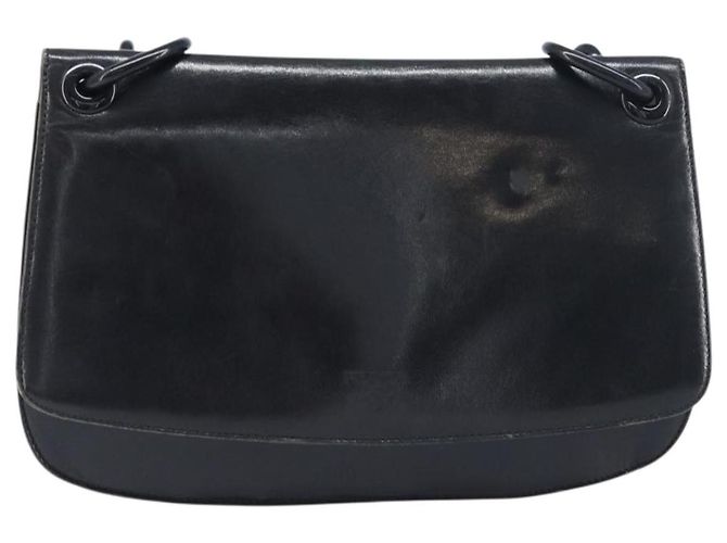 Borsa a tracolla con catena PRADA in pelle nera argento Auth ep15821A Nero - vista 13