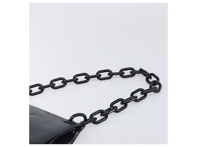 Borsa a tracolla con catena PRADA in pelle nera argento Auth ep15821A Nero - vista 14