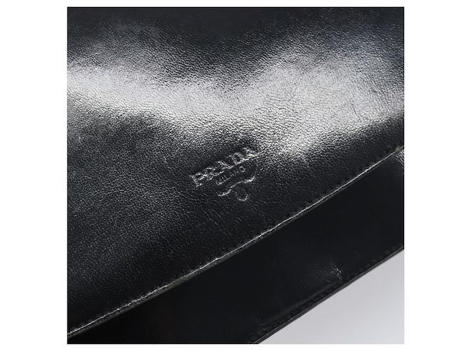 Borsa a tracolla con catena PRADA in pelle nera argento Auth ep15821A Nero - vista 18