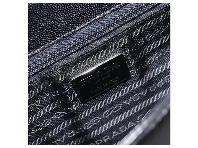 Borsa a tracolla con catena PRADA in pelle nera argento Auth ep15821A Nero - vista 19