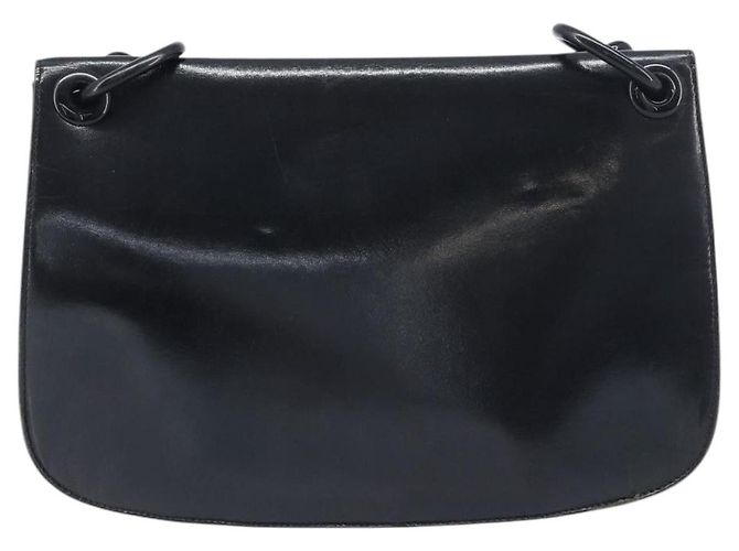 Borsa a tracolla con catena PRADA in pelle nera argento Auth ep15821A Nero - vista 2