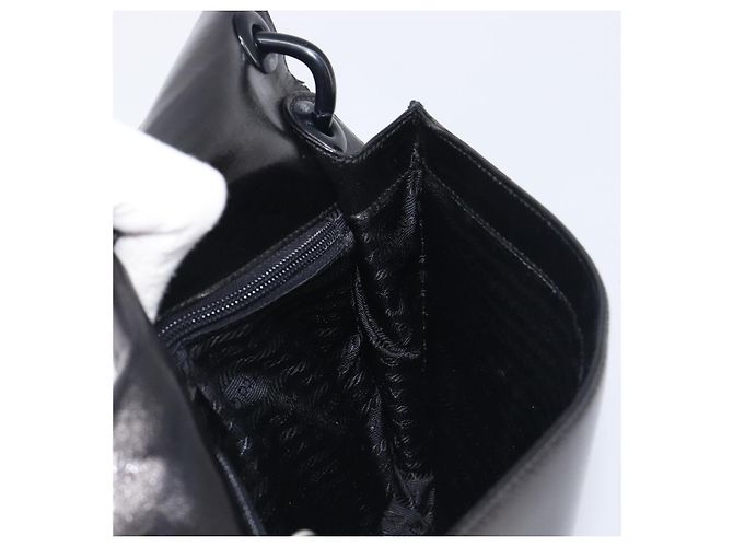 Borsa a tracolla con catena PRADA in pelle nera argento Auth ep15821A Nero - vista 20