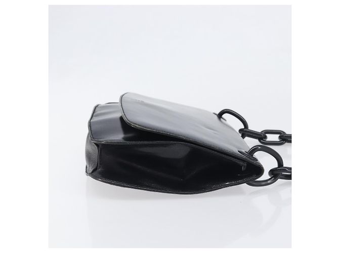 Borsa a tracolla con catena PRADA in pelle nera argento Auth ep15821A Nero - vista 3