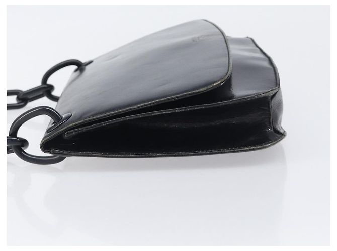 Borsa a tracolla con catena PRADA in pelle nera argento Auth ep15821A Nero - vista 4