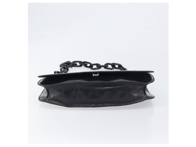 Borsa a tracolla con catena PRADA in pelle nera argento Auth ep15821A Nero - vista 5