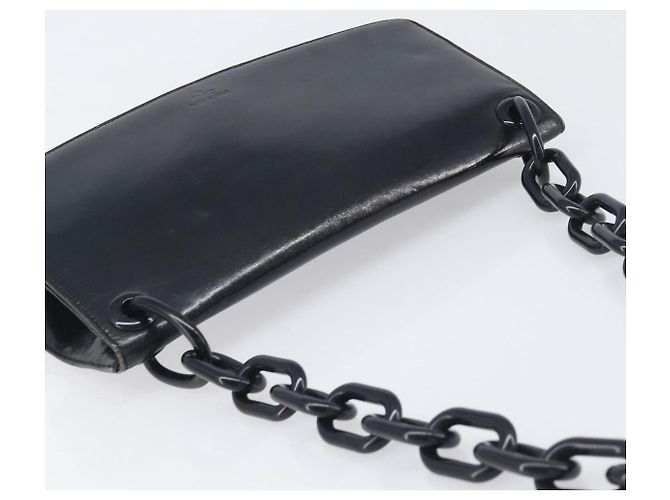 Borsa a tracolla con catena PRADA in pelle nera argento Auth ep15821A Nero - vista 6