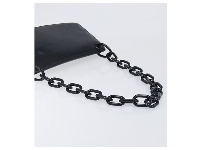Borsa a tracolla con catena PRADA in pelle nera argento Auth ep15821A Nero - vista 7