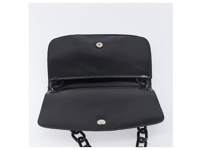 Borsa a tracolla con catena PRADA in pelle nera argento Auth ep15821A Nero - vista 9