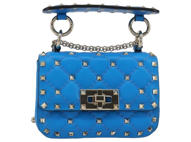 Borsa a tracolla VALENTINO Micro Rockstud Chain in pelle 2way Blu Auth 198466V Argento - vista 13