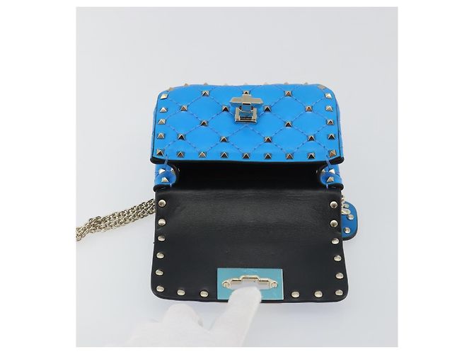 Borsa a tracolla VALENTINO Micro Rockstud Chain in pelle 2way Blu Auth 198466V Argento - vista 19