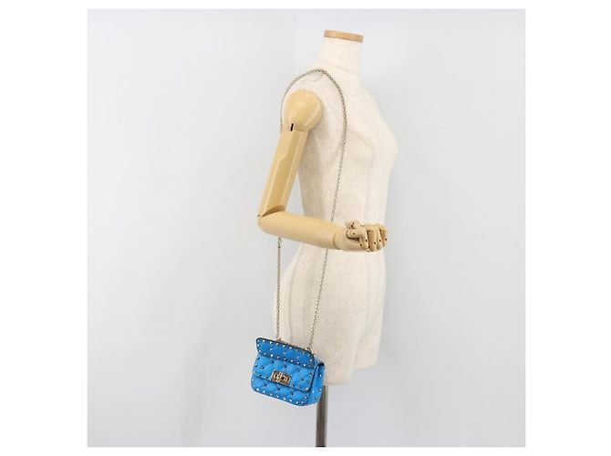 Borsa a tracolla VALENTINO Micro Rockstud Chain in pelle 2way Blu Auth 198466V Argento - vista 25