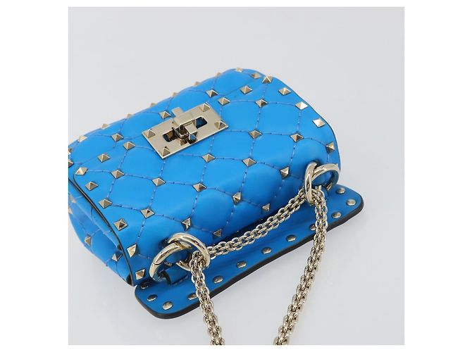 Borsa a tracolla VALENTINO Micro Rockstud Chain in pelle 2way Blu Auth 198466V Argento - vista 6