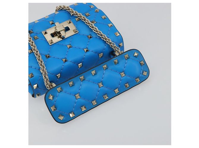 Borsa a tracolla VALENTINO Micro Rockstud Chain in pelle 2way Blu Auth 198466V Argento - vista 7