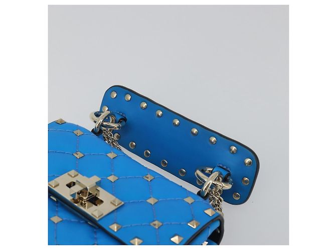 Borsa a tracolla VALENTINO Micro Rockstud Chain in pelle 2way Blu Auth 198466V Argento - vista 8