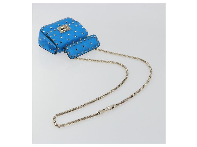 Borsa a tracolla VALENTINO Micro Rockstud Chain in pelle 2way Blu Auth 198466V Argento - vista 9