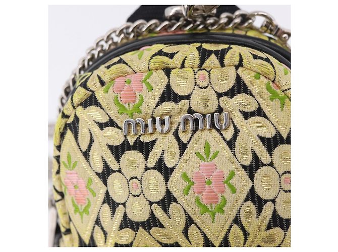 Borsa a tracolla Miu Miu Raso Giallo Argento Auth 195988M - vista 20