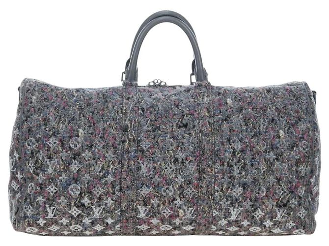 Borsa LOUIS VUITTON Monogram Felt Keepall Bandouliere 50 Gray M58742 Auth 200663M Marrone - vista 2