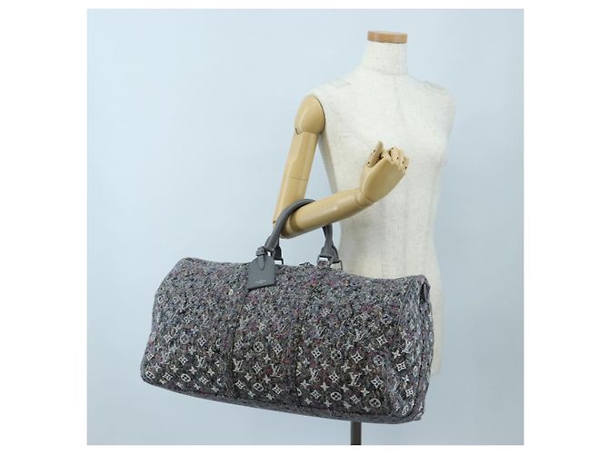 Borsa LOUIS VUITTON Monogram Felt Keepall Bandouliere 50 Gray M58742 Auth 200663M Marrone - vista 29