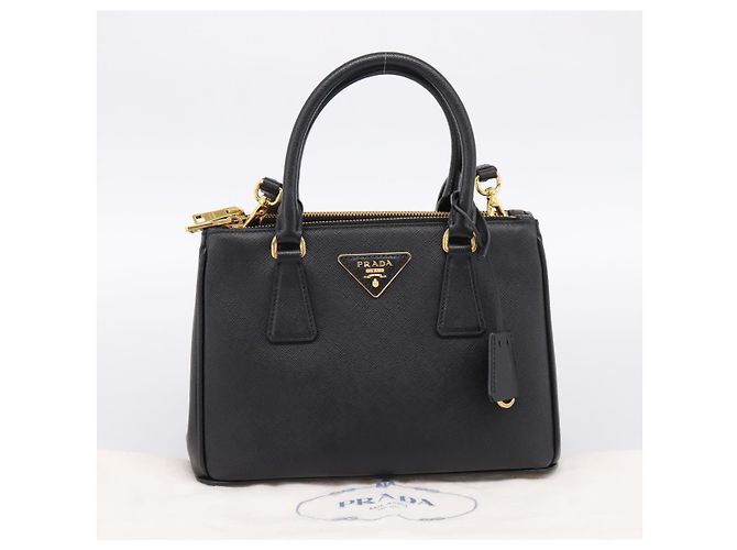 Borsa a Mano PRADA Saffiano 2way Nero Tono Oro Auth 199176M - vista 12