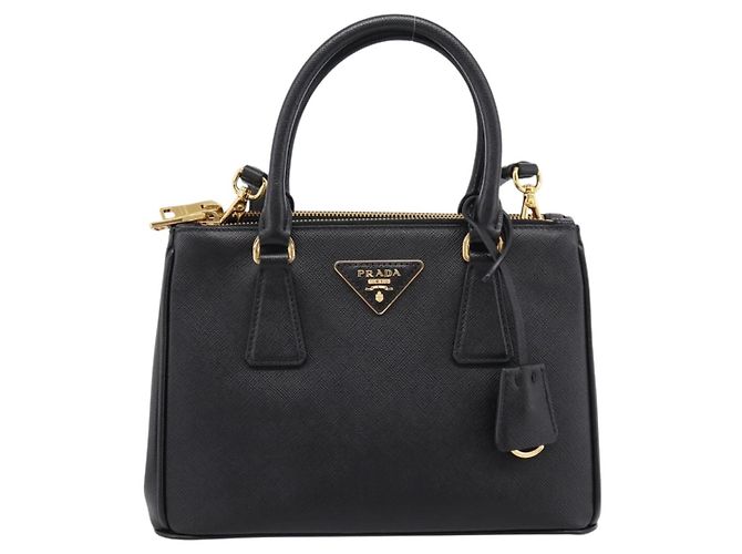 Borsa a Mano PRADA Saffiano 2way Nero Tono Oro Auth 199176M - vista 13