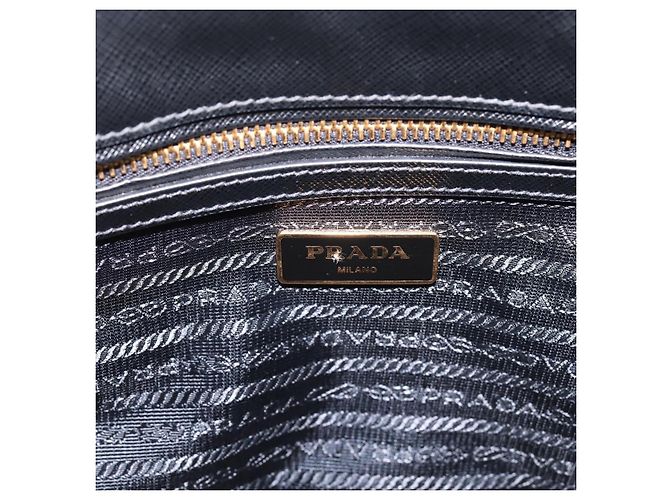 Borsa a Mano PRADA Saffiano 2way Nero Tono Oro Auth 199176M - vista 20
