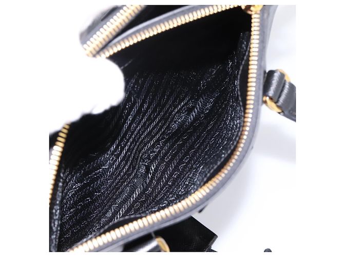 Borsa a Mano PRADA Saffiano 2way Nero Tono Oro Auth 199176M - vista 27