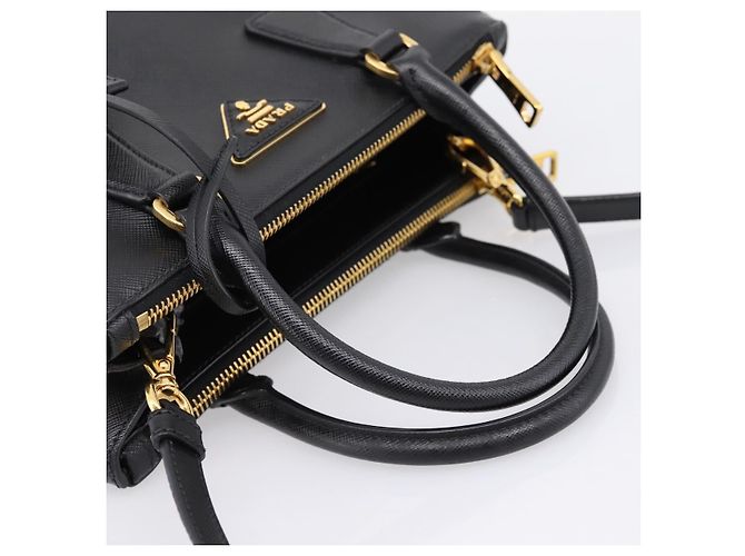 Borsa a Mano PRADA Saffiano 2way Nero Tono Oro Auth 199176M - vista 7