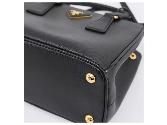 Borsa a Mano PRADA Saffiano 2way Nero Tono Oro Auth 199176M - vista 9