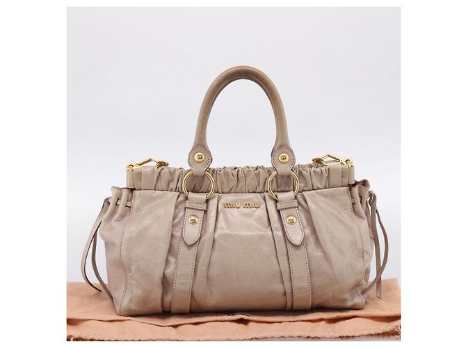 Borsa a mano Miu Miu Vitellolux 2way Beige Gold Auth 199109V D'oro - vista 12