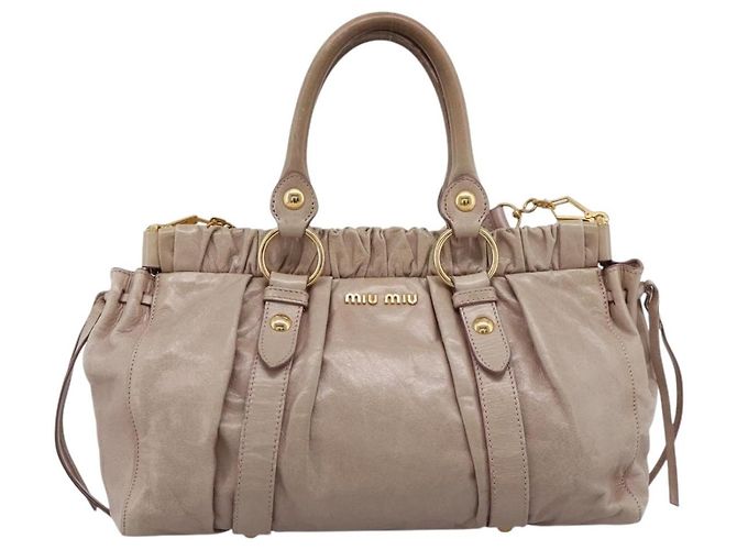Borsa a mano Miu Miu Vitellolux 2way Beige Gold Auth 199109V D'oro - vista 13