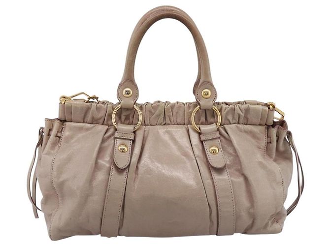 Borsa a mano Miu Miu Vitellolux 2way Beige Gold Auth 199109V D'oro - vista 2