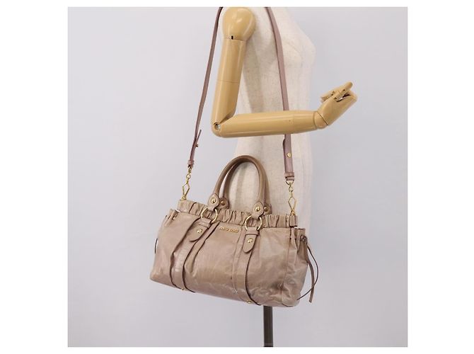 Borsa a mano Miu Miu Vitellolux 2way Beige Gold Auth 199109V D'oro - vista 24