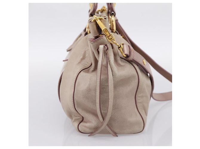 Borsa a mano Miu Miu Vitellolux 2way Beige Gold Auth 199109V D'oro - vista 3