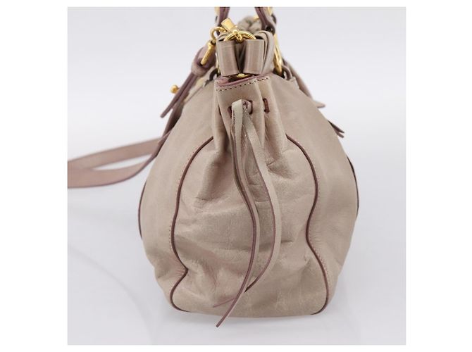Borsa a mano Miu Miu Vitellolux 2way Beige Gold Auth 199109V D'oro - vista 4