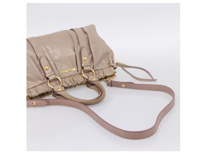 Borsa a mano Miu Miu Vitellolux 2way Beige Gold Auth 199109V D'oro - vista 9