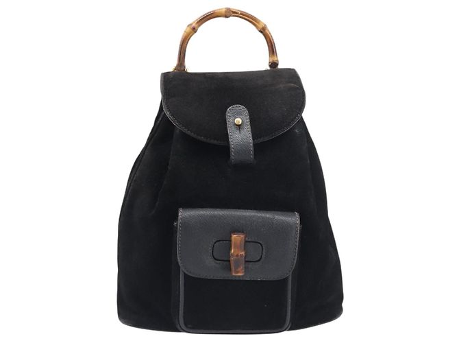 LOUIS VUITTON Sac à dos Bamboo Suede Black Gold 003 1705 0030 LV Auth BA14987 Noir - vue 13