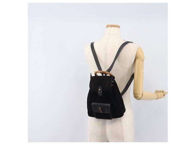 LOUIS VUITTON Sac à dos Bamboo Suede Black Gold 003 1705 0030 LV Auth BA14987 Noir - vue 28