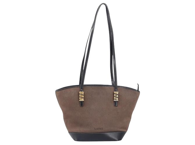 Bolso Tote LOEWE Velazquez de cuero marrón y dorado auténtico 196877 Castaño - vista 13