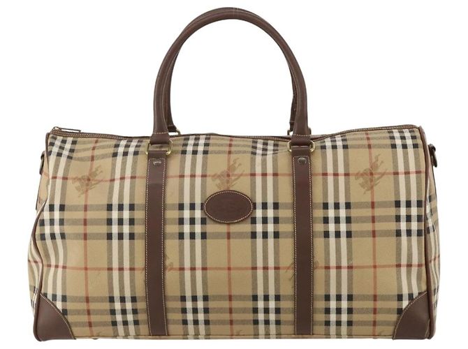 Borsa Boston Burberrys Nova Check PVC Leather Beige Gold Tone Auth ep15687 - vista 13