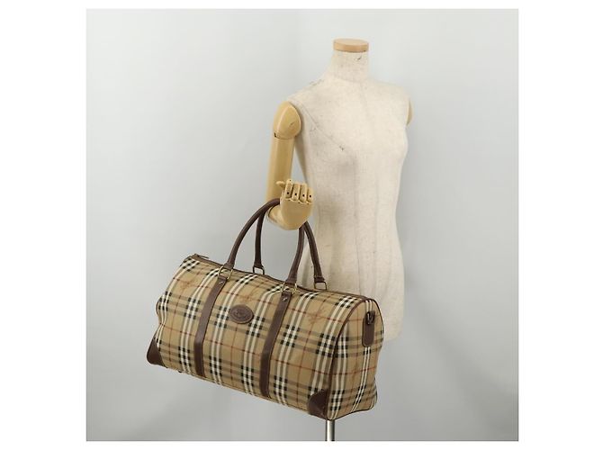 Borsa Boston Burberrys Nova Check PVC Leather Beige Gold Tone Auth ep15687 - vista 23