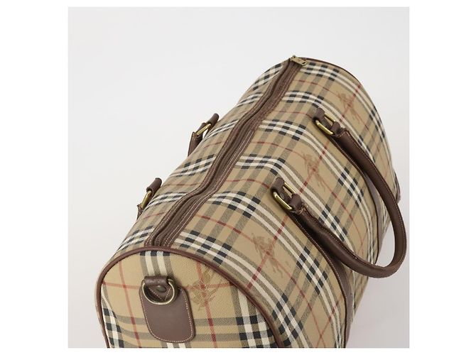 Borsa Boston Burberrys Nova Check PVC Leather Beige Gold Tone Auth ep15687 - vista 6