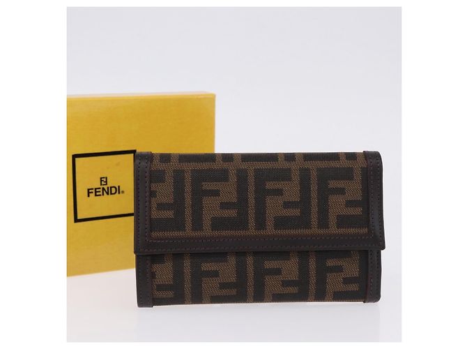 FENDI Zucca Canvas Compact Trifold Wallet Black Brown Auth am12383V - vista 12