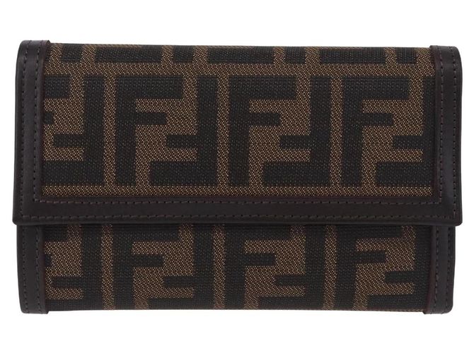 FENDI Zucca Canvas Compact Trifold Wallet Black Brown Auth am12383V - vista 13