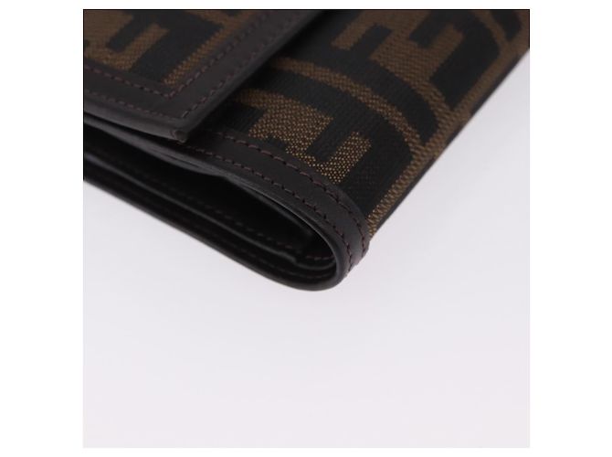 FENDI Zucca Canvas Compact Trifold Wallet Black Brown Auth am12383V - vista 14