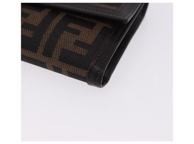 FENDI Zucca Canvas Compact Trifold Wallet Black Brown Auth am12383V - vista 15