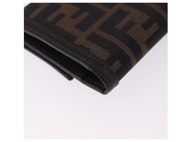 FENDI Zucca Canvas Compact Trifold Wallet Black Brown Auth am12383V - vista 16