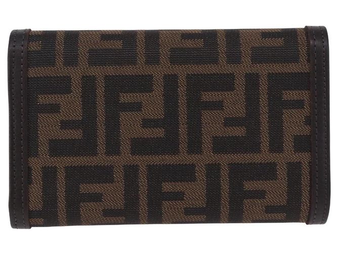 FENDI Zucca Canvas Compact Trifold Wallet Black Brown Auth am12383V - vista 2