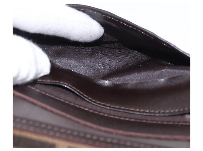 FENDI Zucca Canvas Compact Trifold Wallet Black Brown Auth am12383V - vista 21