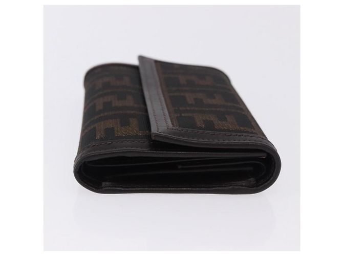 FENDI Zucca Canvas Compact Trifold Wallet Black Brown Auth am12383V - vista 3