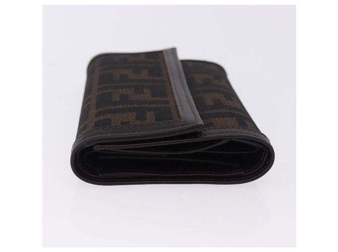 FENDI Zucca Canvas Compact Trifold Wallet Black Brown Auth am12383V - vista 4